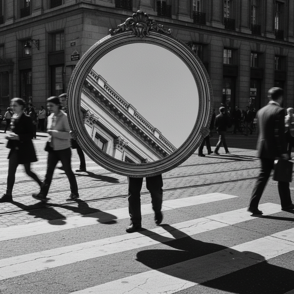 Sky's Reflection: The Portal on Pavement
