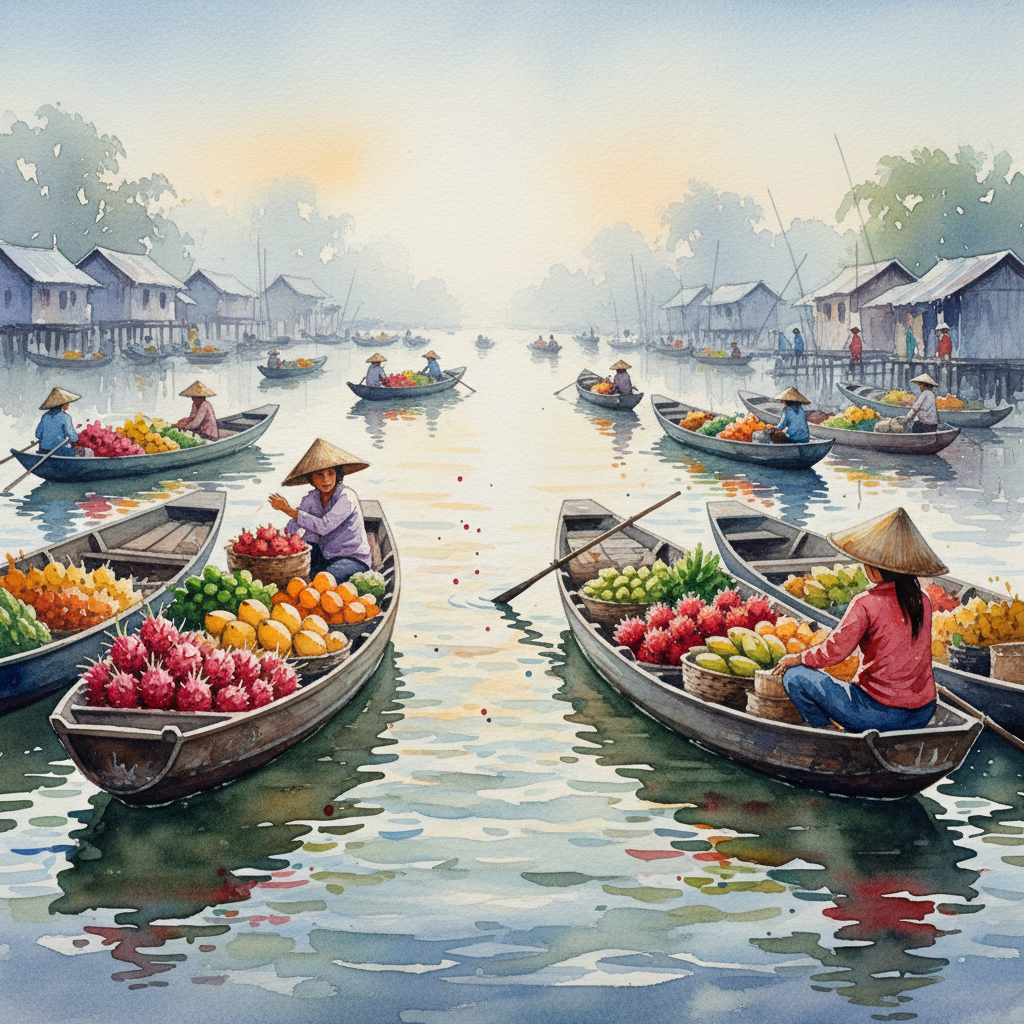 Riverine Tapestry: The Floating Market at Dawn