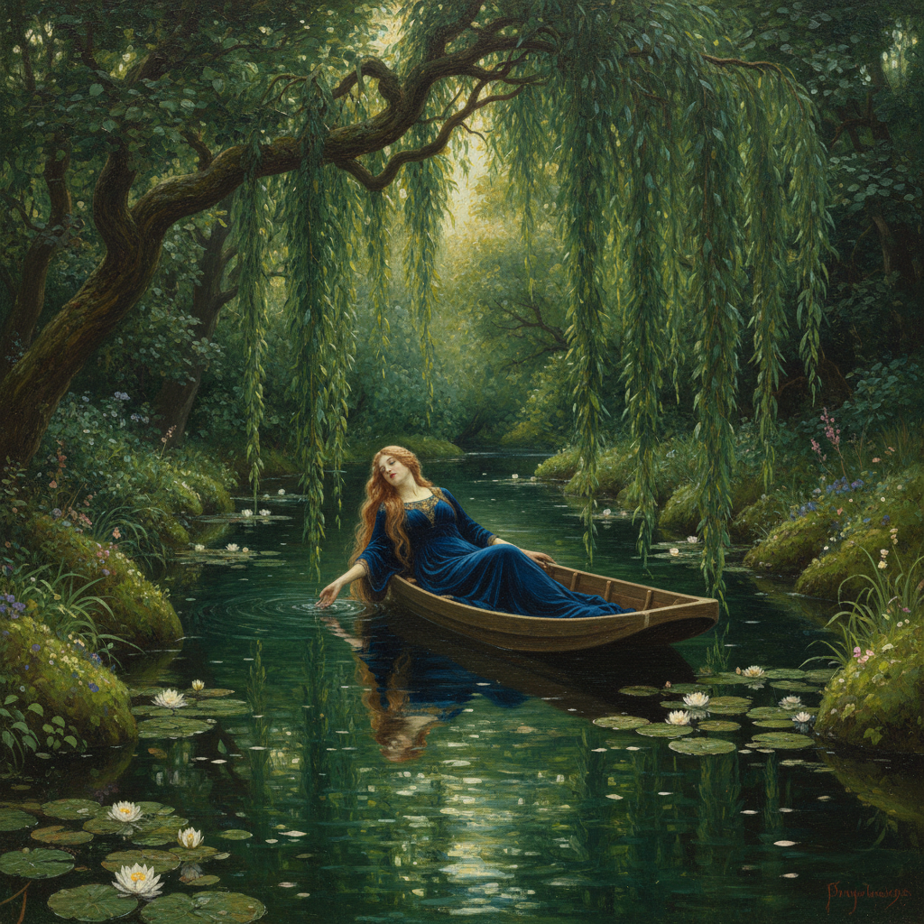 The Willow's Embrace: A Pre-Raphaelite Reverie