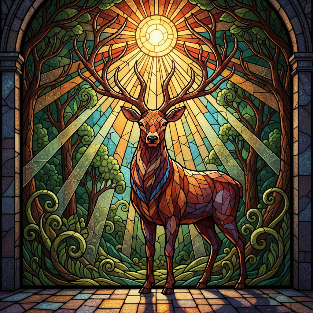 The Solstice Stag: Stained Glass Illumination
