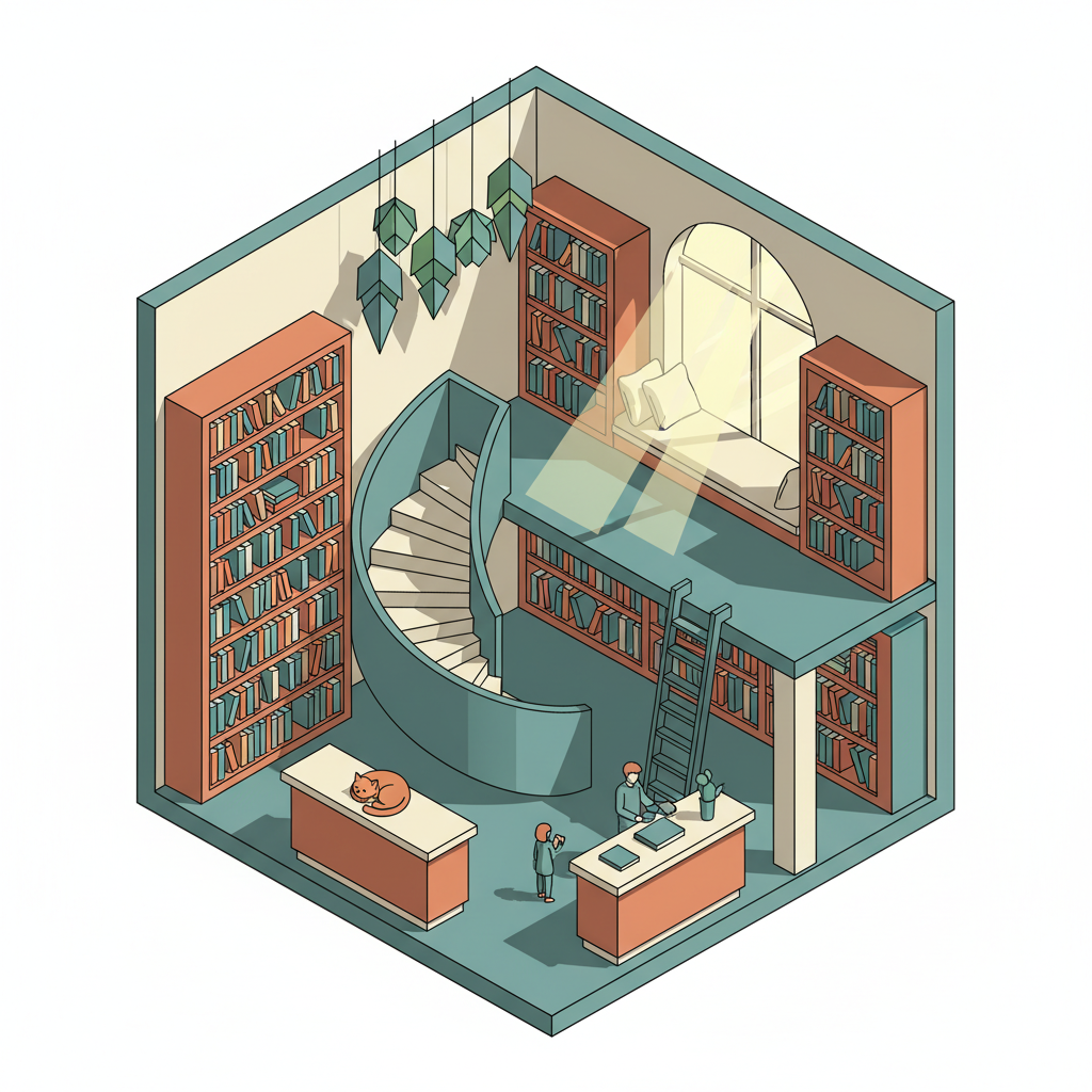 Isometric Haven: The Geometric Bookstore