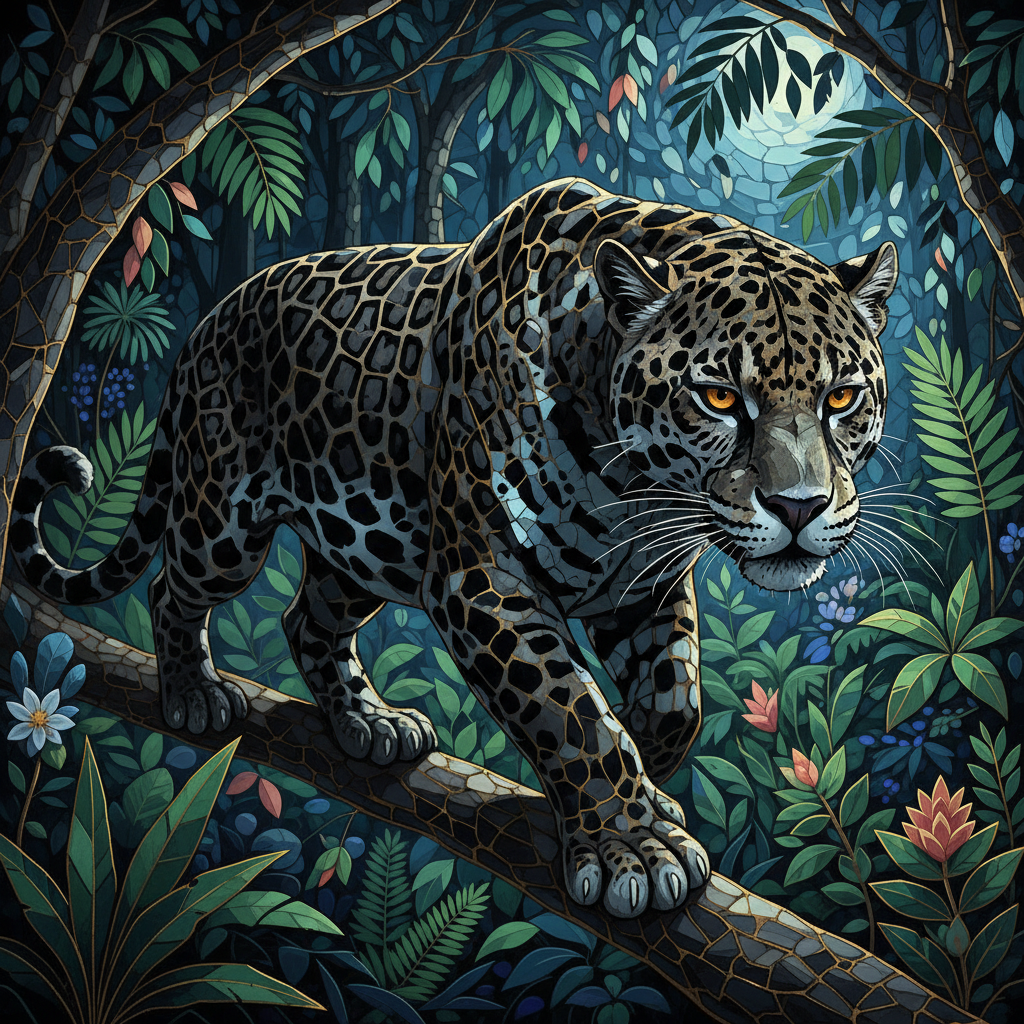 Midnight Mosaic: Tessellated Jaguar