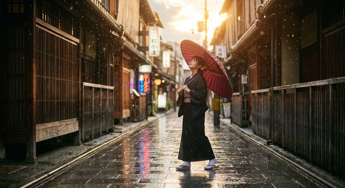 Ephemeral Gold: Kyoto Sun-Shower