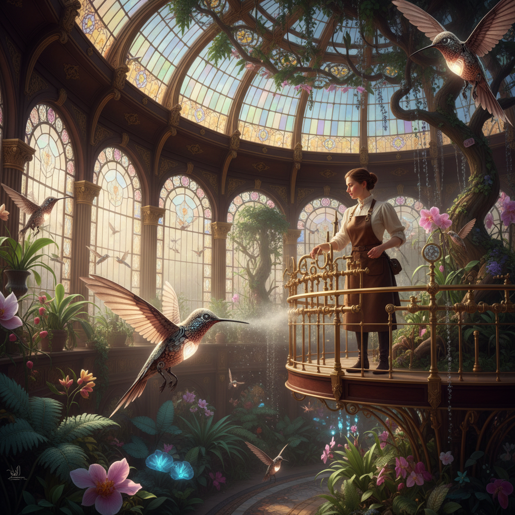The Alchemist's Aviary: A Symphony of Gilded Wings and Botanical Dreams