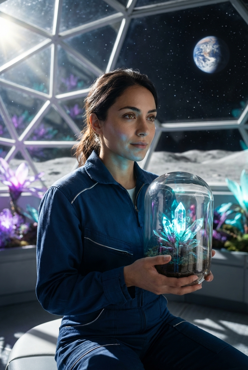 Earthshine Bloom: A Lunar Botanist's Serene Wonder
