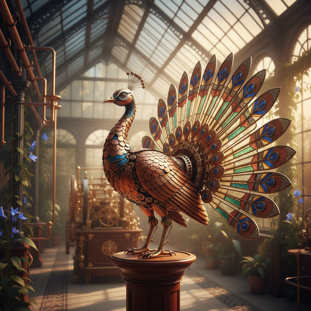 The Aetheric Peacock's Golden Serenity
