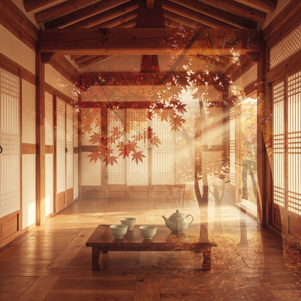 Tea House Through Autumn Leaves
