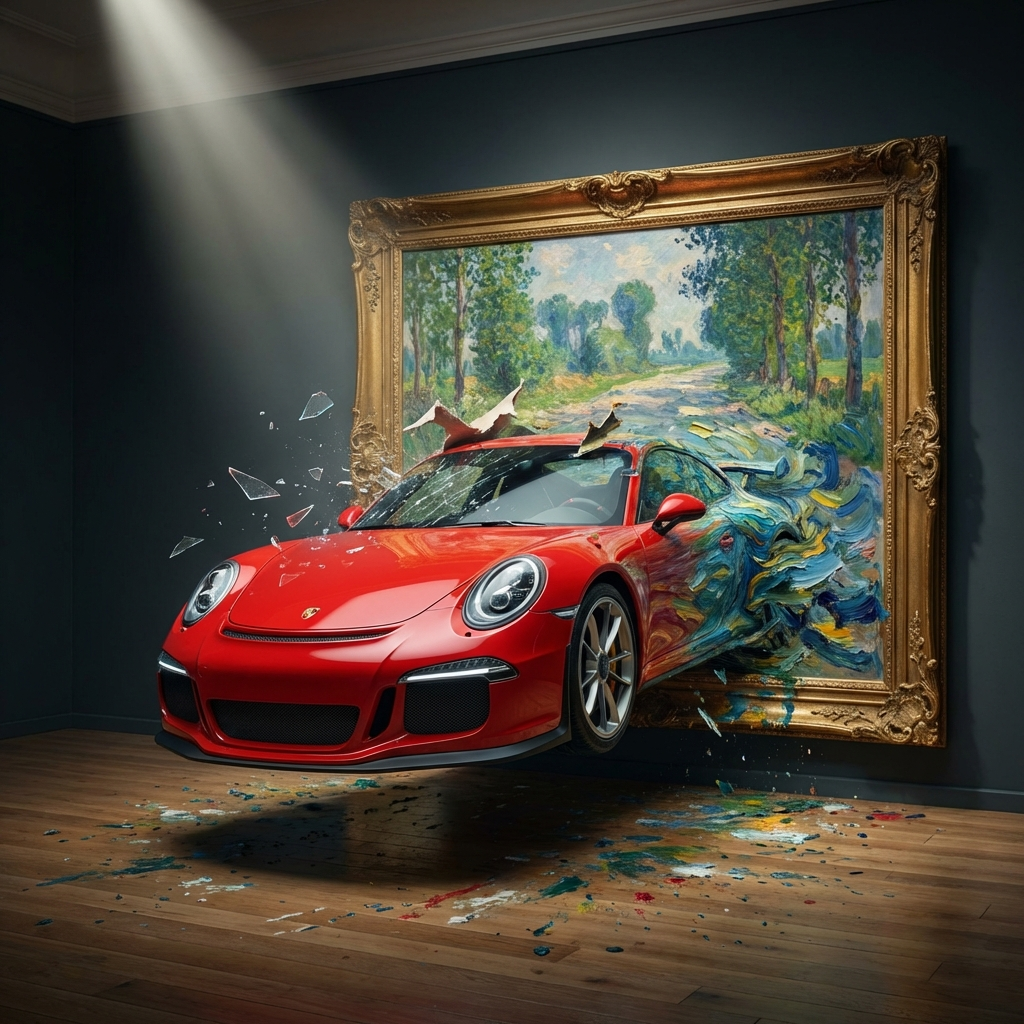 Porsche Breaking Through Canvas
