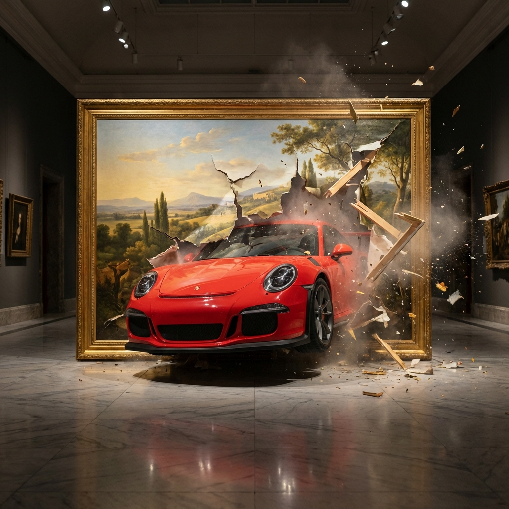 Porsche Breaking Through Canvas