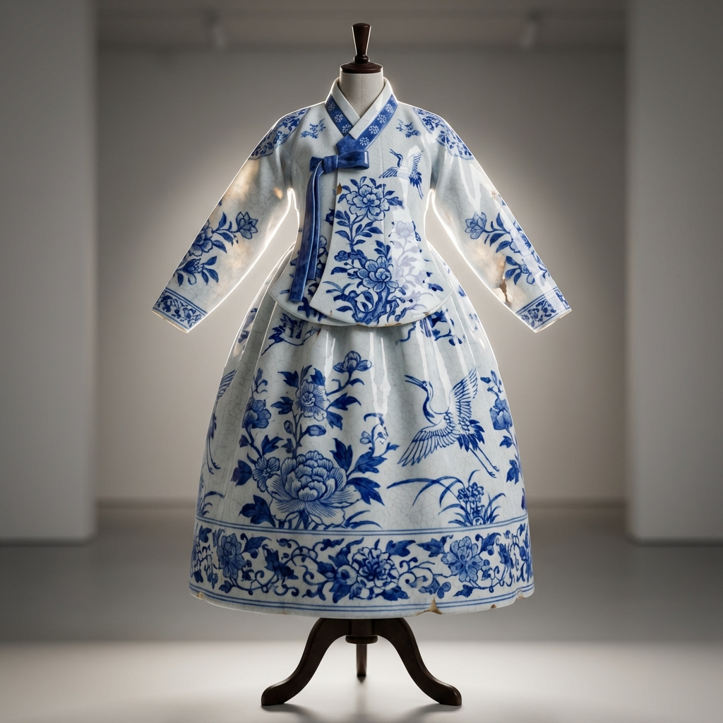 Blue Porcelain Hanbok - Joseon Dynasty Ceramic Dress